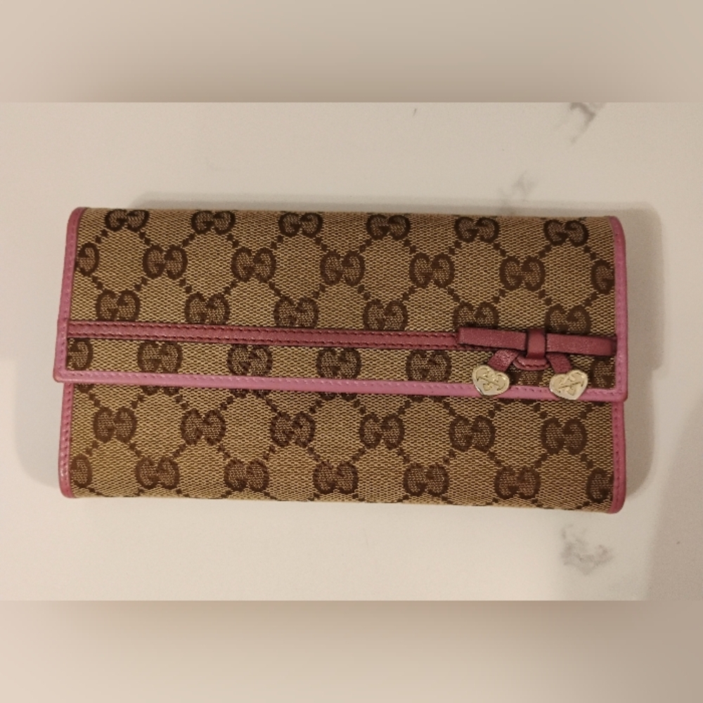 Gucci GG Monogram Canvas Wallet - Bow & Heart, Lavender & Lilac
